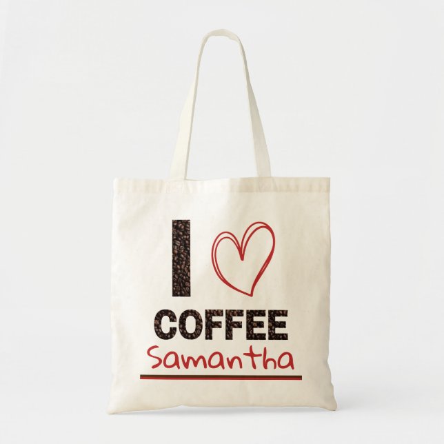 Coffee Lover Custom Name Coffee Bean Design Tygkasse (Framsidan)