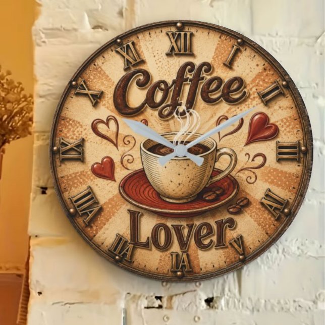 Coffee Lover  Rustic Farmhouse Coffee Cup Stor Klocka (Skapare uppladdad)