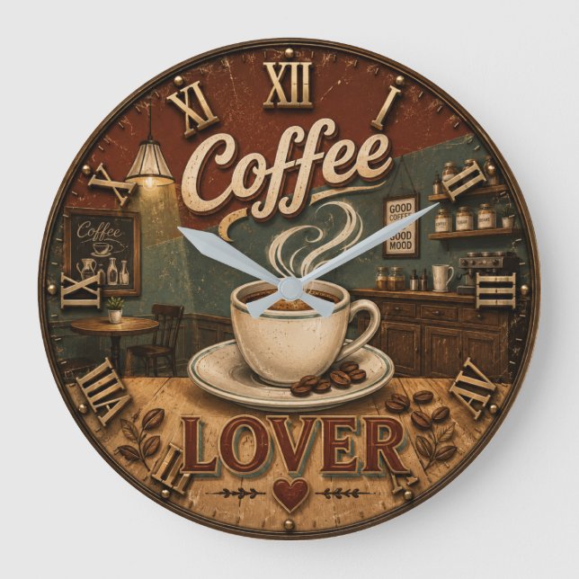 Coffee Lover Stor Klocka (Framsida)