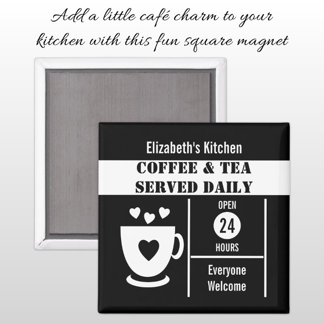 Coffee lovers custom name white black magnet (Skapare uppladdad)