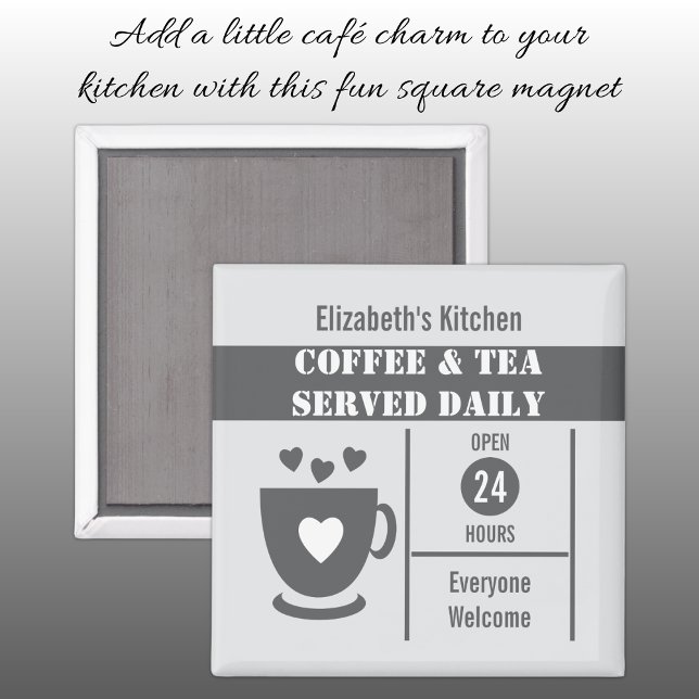Coffee lovers custom name white grey magnet (Skapare uppladdad)