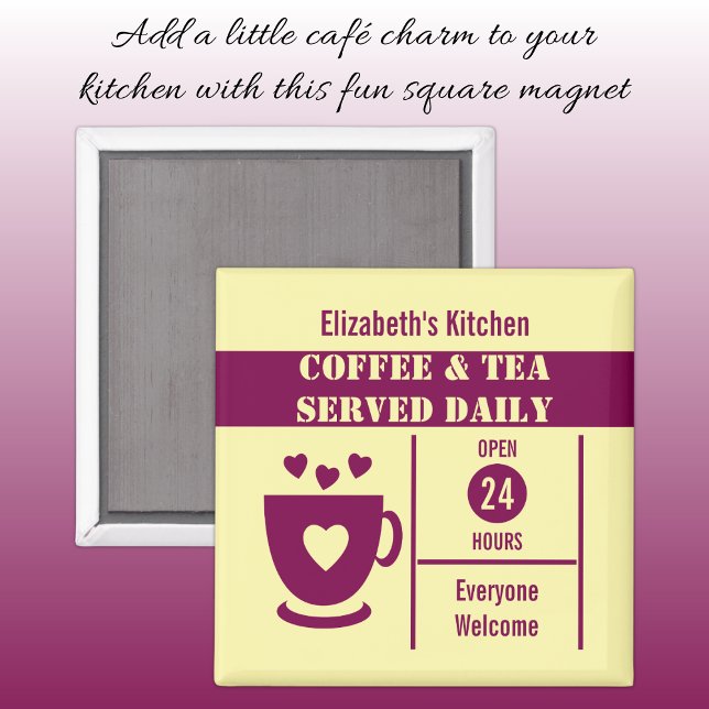 Coffee lovers custom name yellow burgundy magnet (Skapare uppladdad)