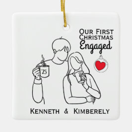 Coffee Lovers First Christmas Engaged Julgransprydnad Keramik