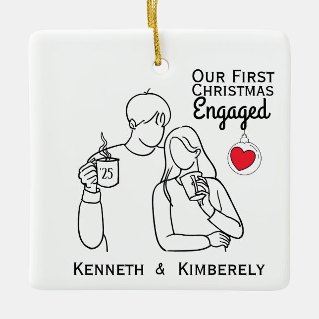 Coffee Lovers First Christmas Engaged Julgransprydnad Keramik (Framsida)