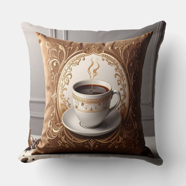 Coffee Lover's Haven Throw Pillow - Luxurious Pill Kudde (Framsida)