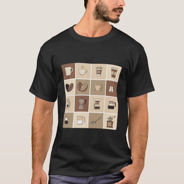 Coffee Lover's Icon Grid T Shirt (Framsida)