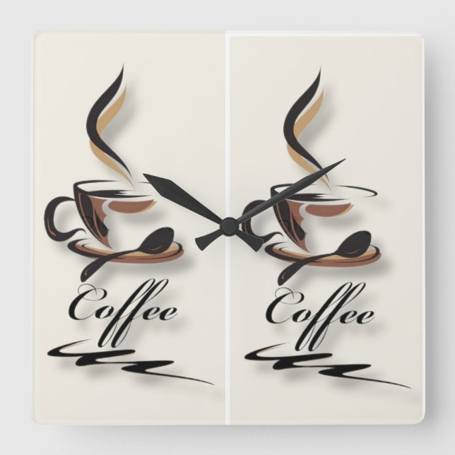 Coffee Lovers Wall Clock – Two Cups of Coffee & Co Fyrkantig Klocka (Framsida)