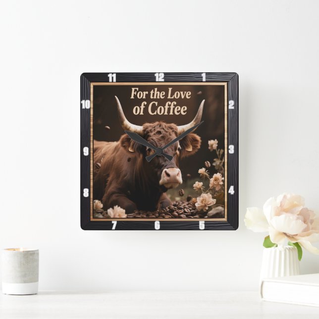 Coffee Loving Bull Fyrkantig Klocka (Hem)