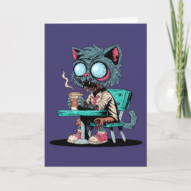 Coffee Loving Zombie Cat Kort (Framsida)