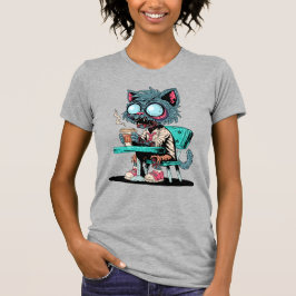 Coffee Loving Zombie Cat T Shirt