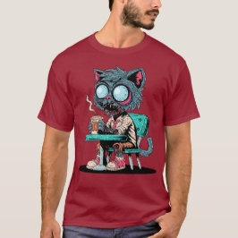 Coffee Loving Zombie Cat T Shirt