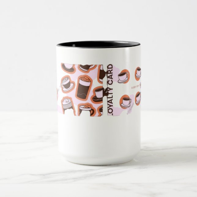 Coffee Loyalty Card Pattern Mug - Cute Coffee Shop Mugg (Center)