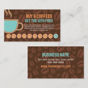 Coffee Loyalty Frimärke eller Slå Card - Köp 9 Get Lojalitetskort