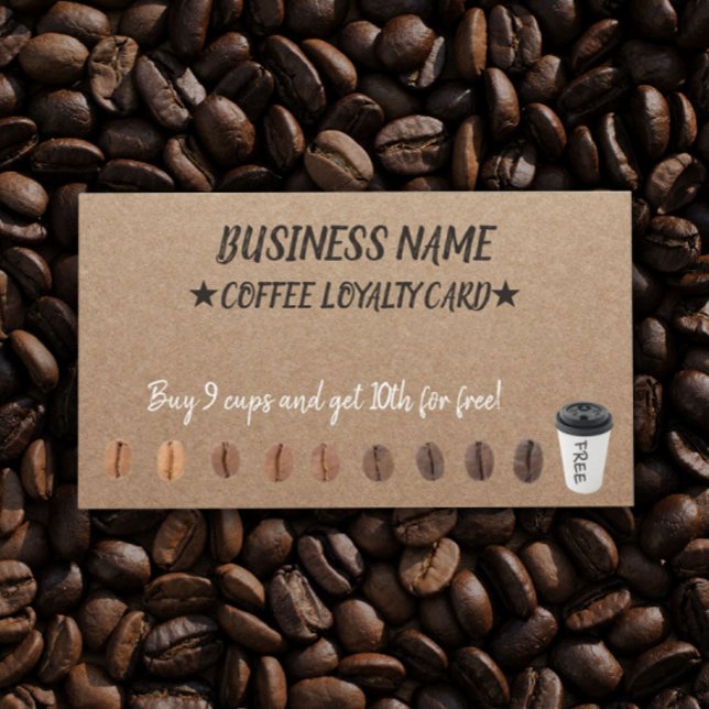Coffee Loyalty Slår Cards Rustic Kraft Lojalitetskort (Skapare uppladdad)