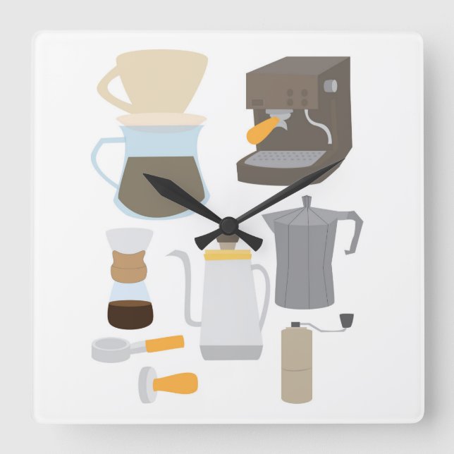 Coffee Maker Tools Fyrkantig Klocka (Framsida)