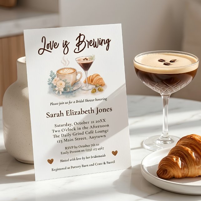 Coffee Martini Love is Brewing Bröllopsdusch Inbjudningar (Coffee Martini Love is Brewing Bridal Shower Invitation)