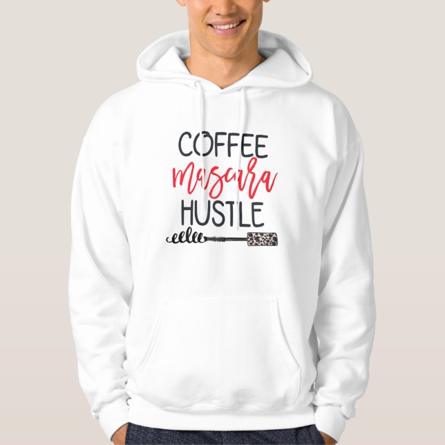 Coffee Mascara Hustle Leopard Cute Makeup Quote fo Hoodie (Framsida)
