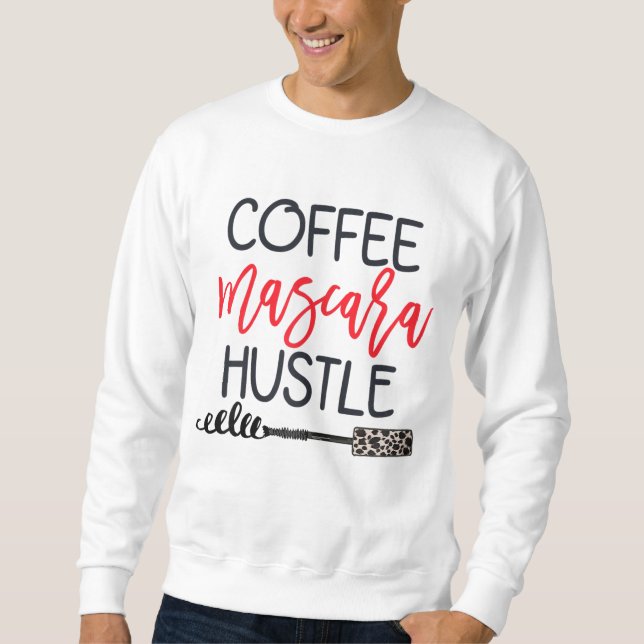 Coffee Mascara Hustle Leopard Cute Makeup Quote fo Lång Ärmad Tröja (Framsida)