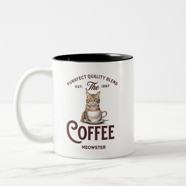 Coffee Meowster: Lover Gift, Lover Gift, Pawsitive Två-Tonad Mugg (Vänster)
