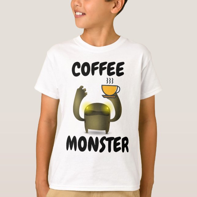 COFFEE MONSTER Funny Kids T-shirts (Framsida)