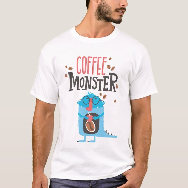 Coffee Monster Funny Simple Modern Cute T Shirt (Framsida)