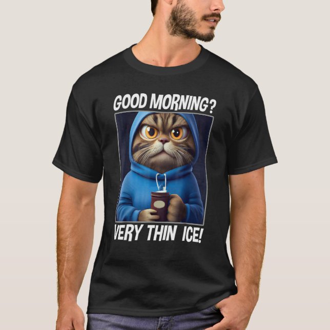Coffee Morning Grumpy Employee Saying  Cat T Shirt (Framsida)