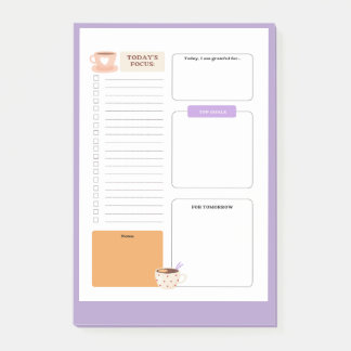 coffee mug accent to do list with lilac background post-it block