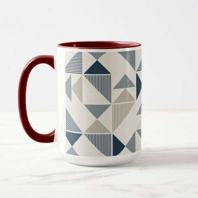 Coffee Mug – Blue & Beige Triangle Design  Mugg (Vänster)
