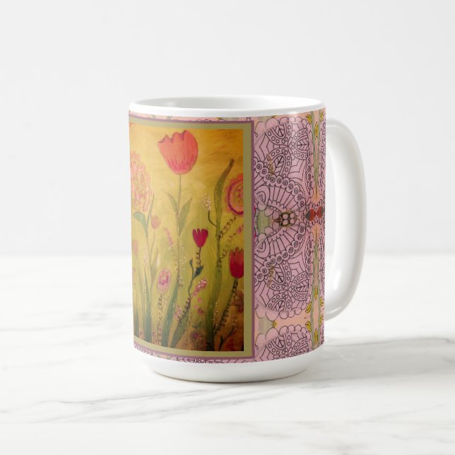 Coffee Mug - Mixed Media Flowers Kaffemugg (Framsida höger)