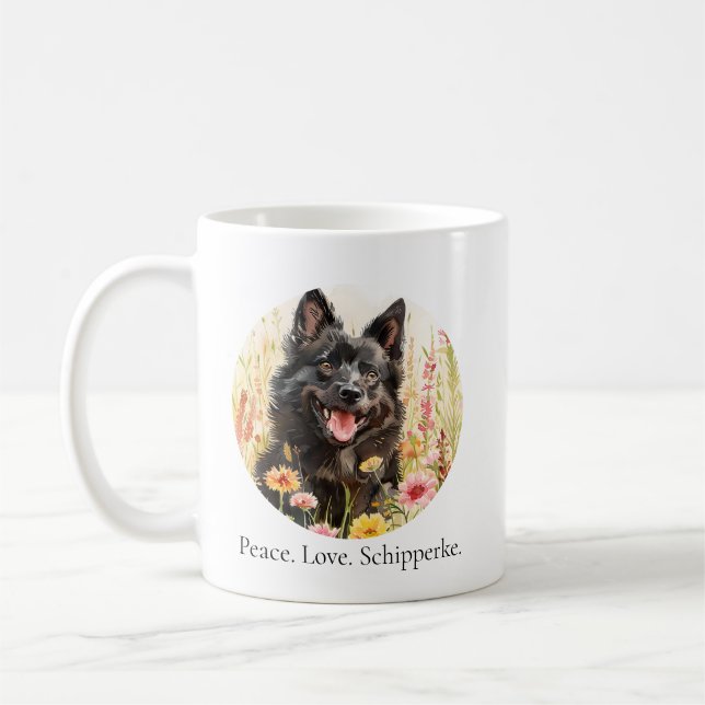 Coffee Mug – Peace Love Schipperke Dog Mug Kaffemugg (Vänster)