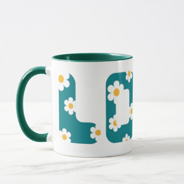 coffee mug with love phrase covered with flowers mugg (Vänster)