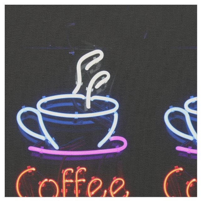 Coffee Neon Sign Coffee Kopp och Text Fabric Tyg (Närbild)