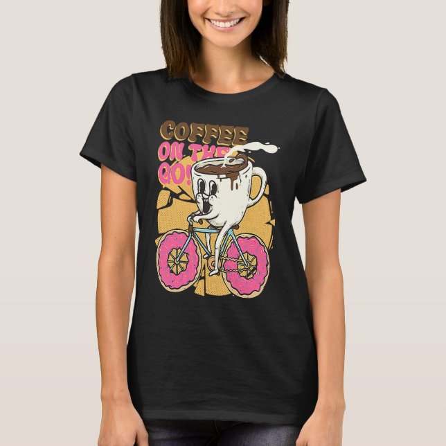 Coffee on the Go Surreal Pun Caffeine Coffee Lover T Shirt (Framsida)