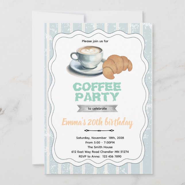 Coffee pastry party invitation inbjudningar (Framsida)