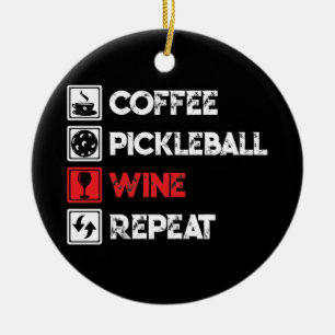 Coffee Pickleball Vin Repeat Funny Julgransprydnad Keramik