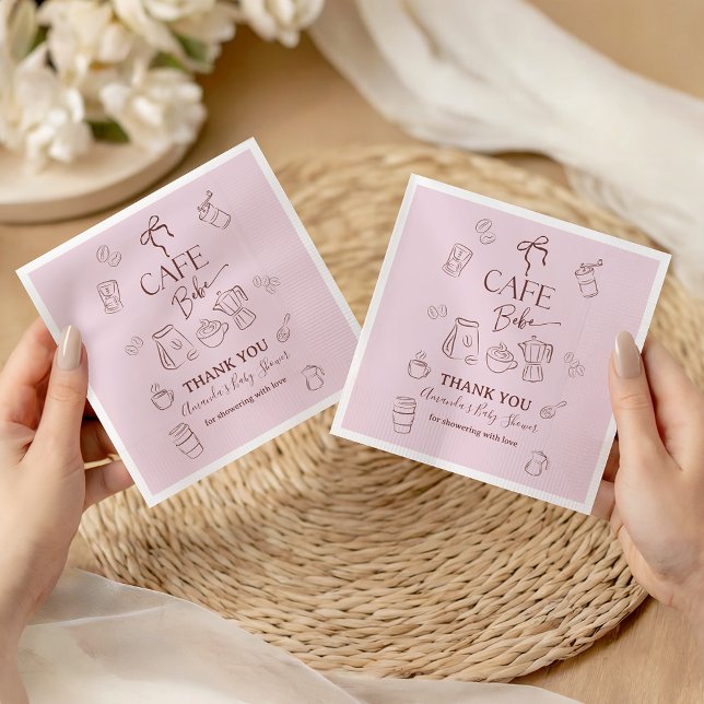 Coffee Pink Bow Cafe Bebe Girl Baby Shower Decor Pappersservett (Skapare uppladdad)