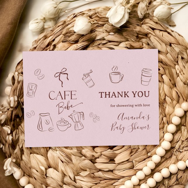 Coffee Pink Bow Cafe Bebe Girl Baby Shower Tack Kort (Skapare uppladdad)