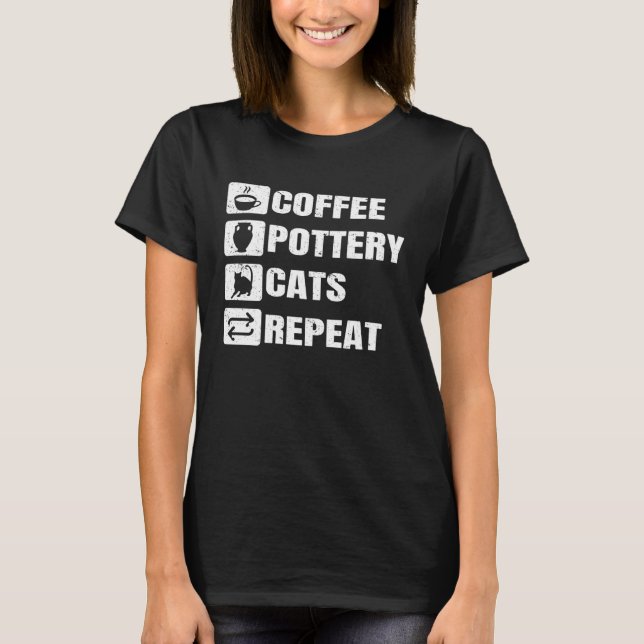 Coffee Pottery Cats Repeat Ceramic Pottery Ceramic T Shirt (Framsida)