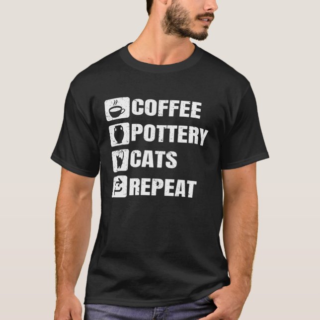 Coffee Pottery Cats Repeat Ceramic Pottery Ceramic T Shirt (Framsida)