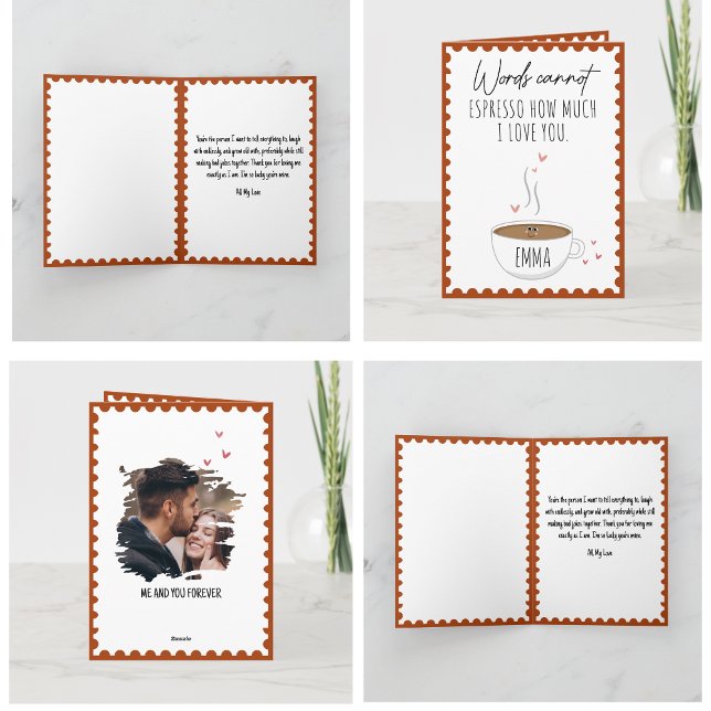 Coffee Pun Say I Love You Funny Valentines Day  Kort (i love you valentines day cards modern heart couple simple cute photo humor funny heart for him )