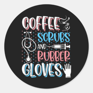 COFFEE SCRUBS GUBBER GLOVES RN Registered Nurse Runt Klistermärke