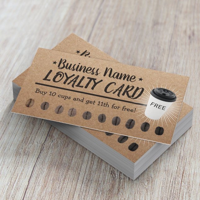 Coffee Shop 10 Kopp Rustic Kraft Customer Loyalty Lojalitetskort (Skapare uppladdad)