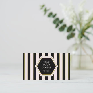Coffee Shop Black and Cream Stripes with Gold Visitkort
