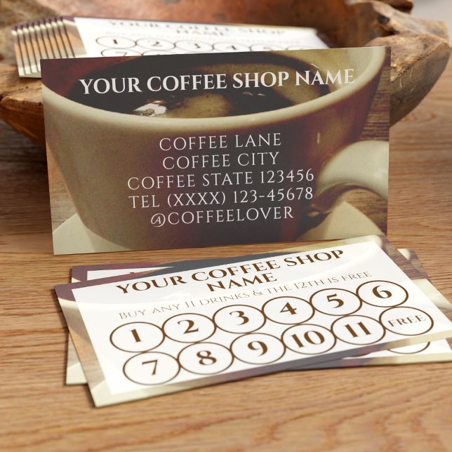 Coffee Shop Cafe Business Loyalty-kort Rabattkort (For coffee shops and cafes. Just add your business name and address)