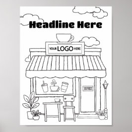 Coffee Shop Coloring Art Coffee Älskare Activity Poster