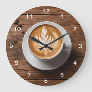 Coffee Shop Latte Cappuccino om Bord Art Stor Klocka