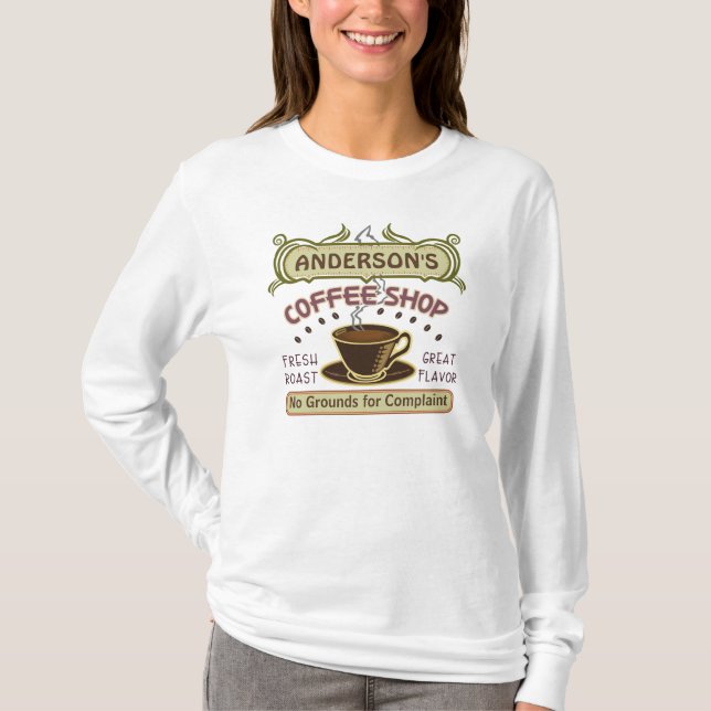 Coffee shop med koppen skapar din egna personlig t-shirt (Framsida)