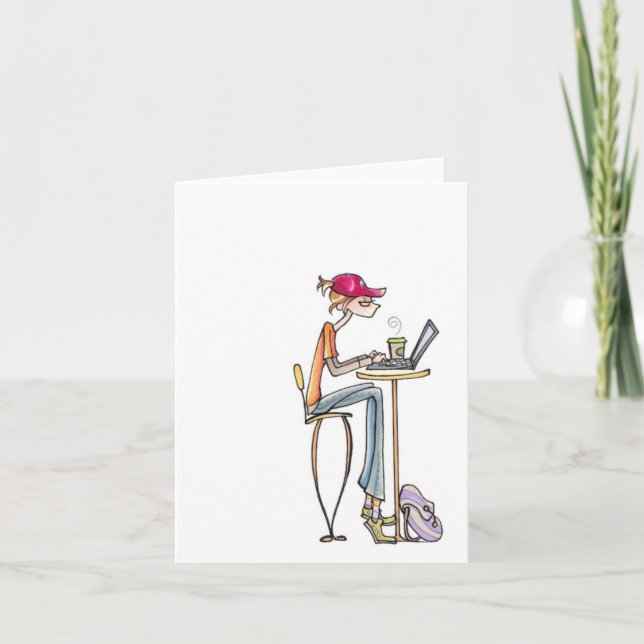 coffee shopkvinnanotecard kort (Framsida)