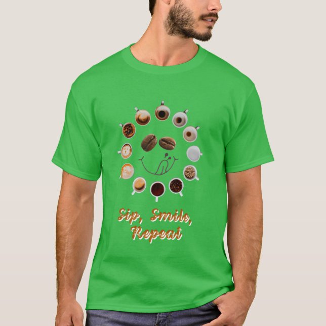 Coffee sip smile repeat gift for coffee lovers boy t shirt (Framsida)