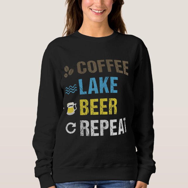 Coffee Sjö Beer Repeat Lakefront Living Art Gift T Shirt (Framsida)